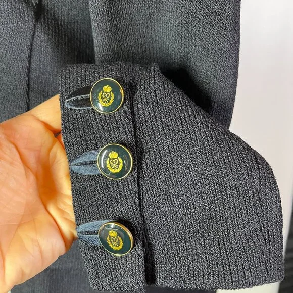 Vintage Austin Reed Size 4 Dark Navy Heavy Knit Double-Breasted Blazer Jacket - Picture 7 of 13